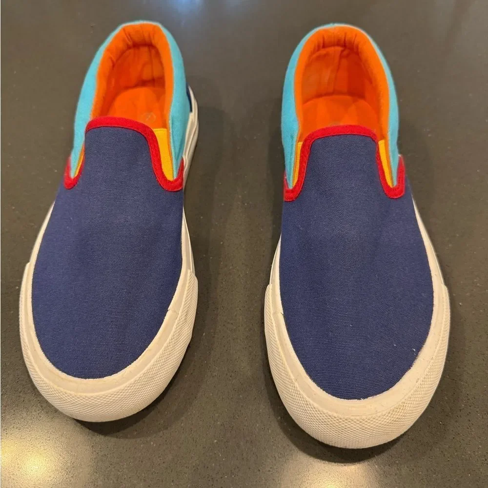 Blue and Red canvas upper Slip-On deck Sneakers